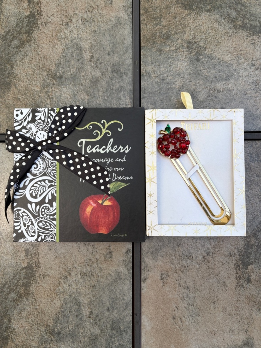 Teacher’s Week! Lovely Gift Box with Journal & Trifari Apple Paperclip Bookmark